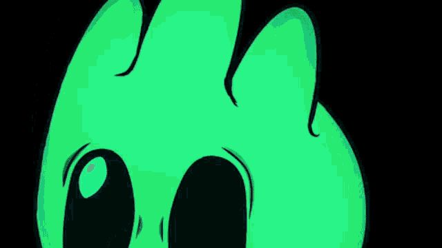 a cartoon drawing of a green alien with a blue eye