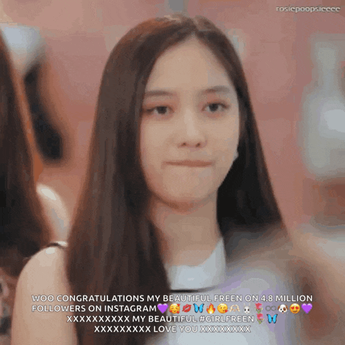 a woman with long hair is making a funny face and congratulating her followers on instagram