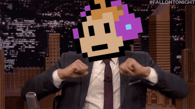 a man wearing a suit and tie with a pixelated face on his face