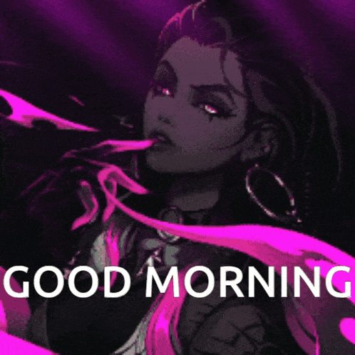 a picture of a woman with the words good morning written on it