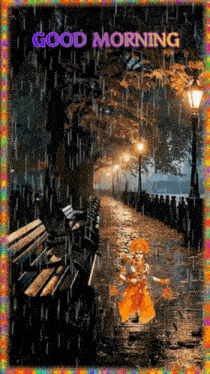 a picture of a person in the rain with the words " good morning "