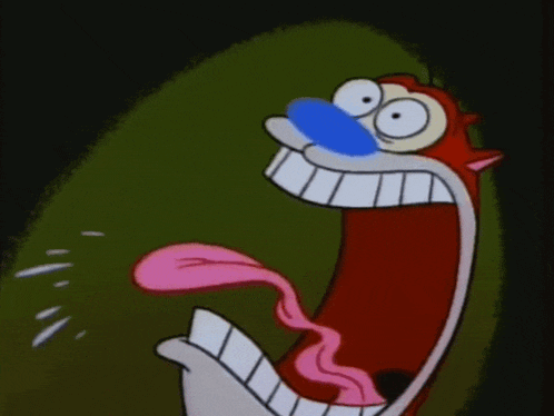 a cartoon character with a pink tongue sticking out of its mouth