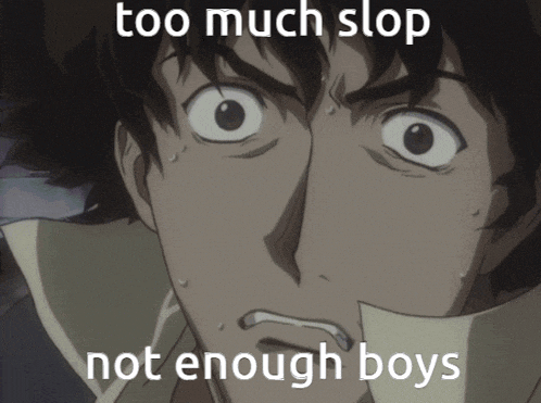 a picture of a man with the words too much stop not enough boys above him