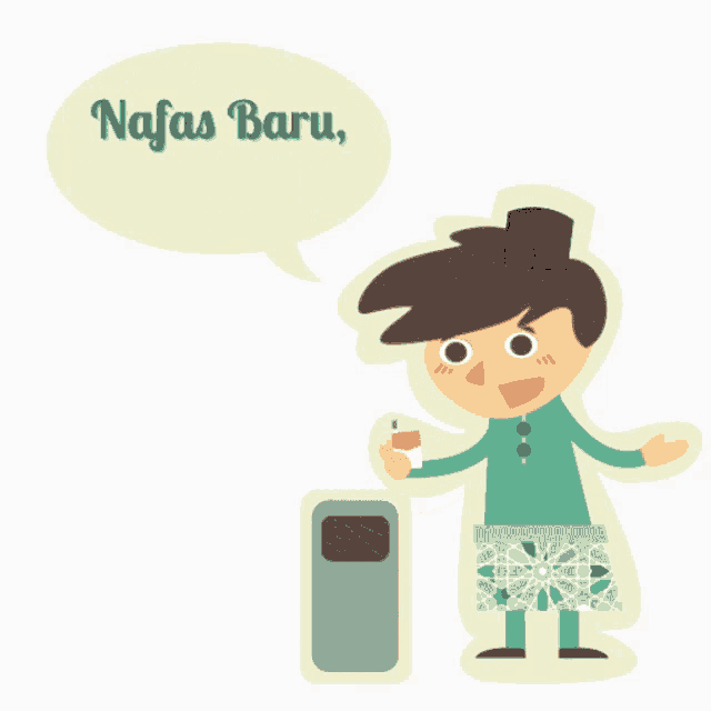 a cartoon character with a speech bubble that says " nafas baru "