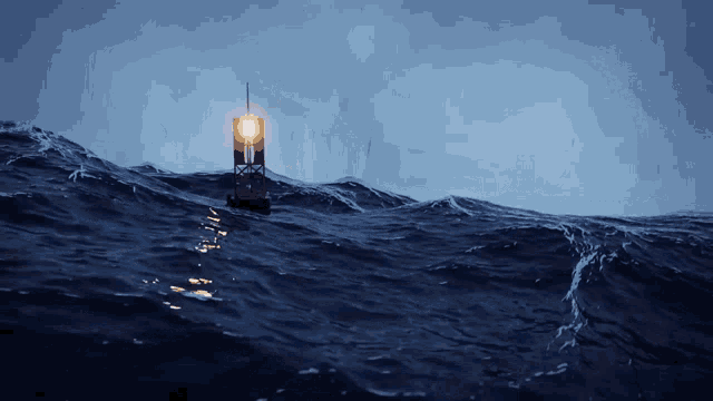 a buoy in the middle of the ocean with a light on it