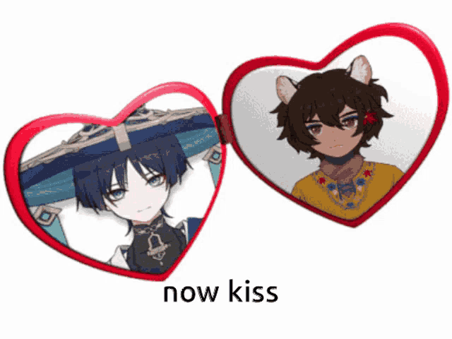 a couple of hearts with the words now kiss on the bottom