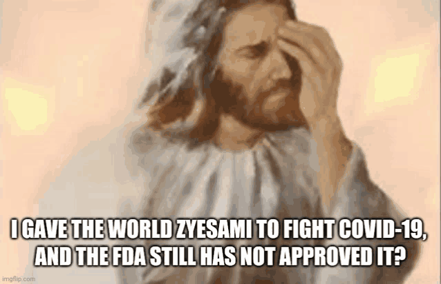 a painting of jesus covering his nose with his hand and a caption .