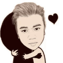 a black and white drawing of a man hugging another man .