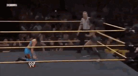 two women are wrestling in a ring with a w logo on the bottom of the screen .