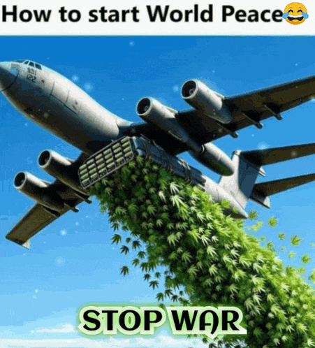 a plane is flying through the air with marijuana coming out of it