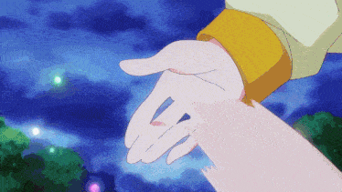 a person holding another person 's hand in a cartoon