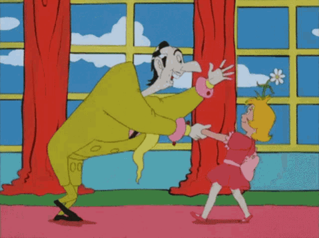 a cartoon of a man and a little girl dancing