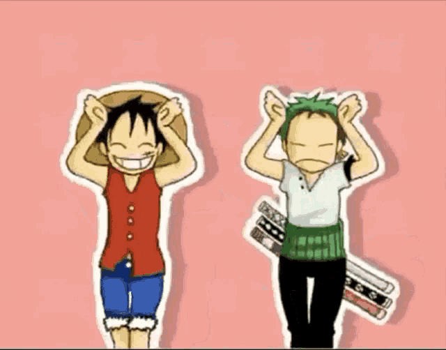 a cartoon of monkey d luffy and zoro are dancing together