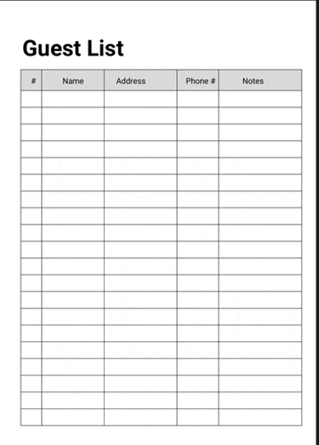 a guest list with a name , address , phone number , and notes on it .