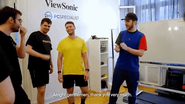 a group of men are standing in front of a wall that says viewsonic