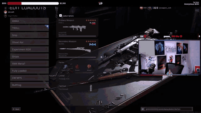 a screenshot of a video game with weapons on a table and the word edit on the bottom