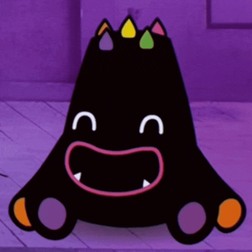 a cartoon drawing of a monster with a purple background