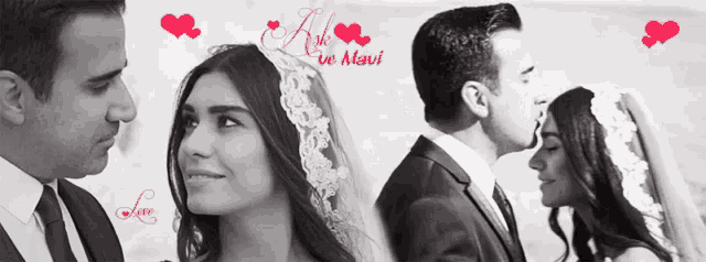 a man kissing a woman on the forehead with the words aşk ve mavi