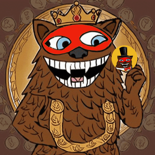 a cartoon drawing of a bear wearing a mask and a crown