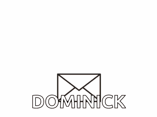 a bunch of red hearts are coming out of an envelope with the name dominick