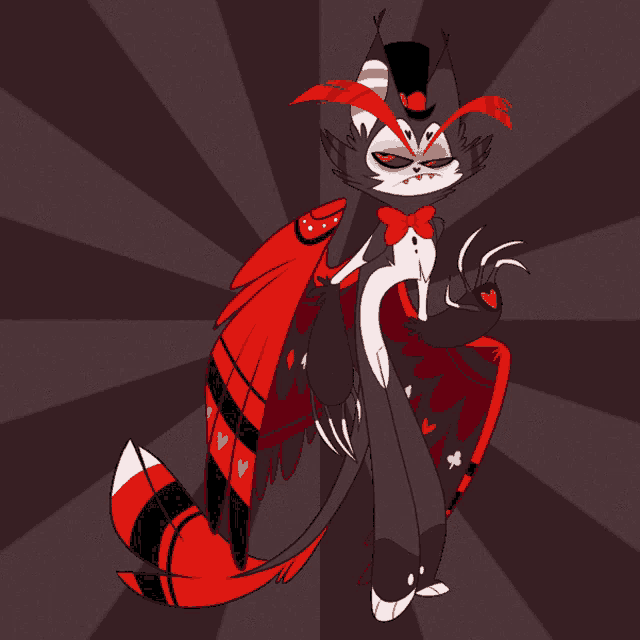 a cartoon drawing of a cat with wings and a bow tie
