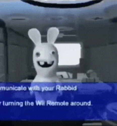 a video game scene with rabbid talking about turning the wii remote around .