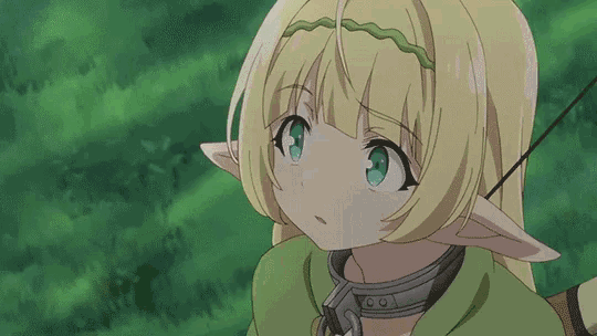 a girl with blonde hair and blue eyes is wearing a green hoodie and a bow and arrow .