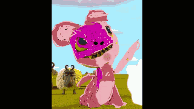 a drawing of a pig with a sheep behind it