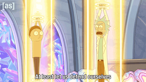 rick and morty saying at least let us defend ourselves in a cartoon