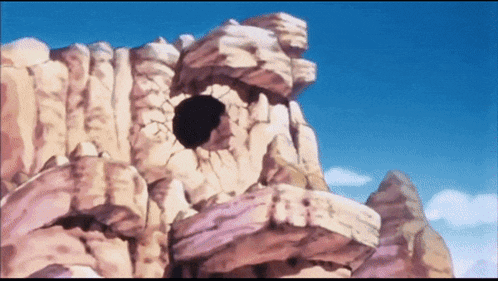 a cartoon drawing of a hole in a rock wall