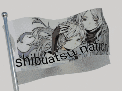 a flag that says shibuatsu nation with a picture of two anime characters
