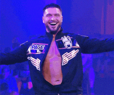 a man wearing a black jacket that says page on it