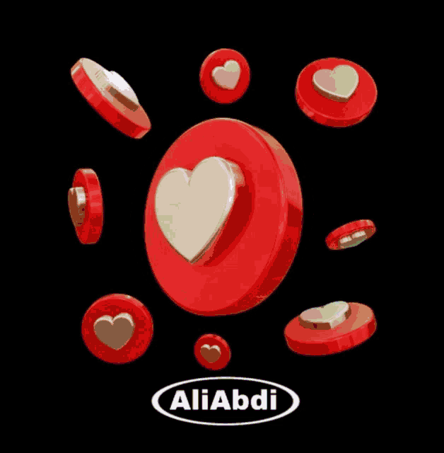 a logo for aliabdi with green circles and hearts on them