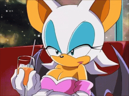 rouge the bat from sonic the hedgehog is holding a drink in her hand