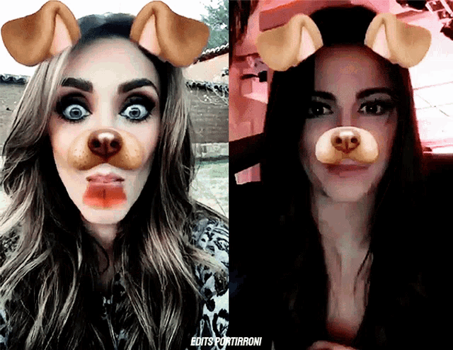 two pictures of a woman with dog ears on her face with the caption buttsportirroni