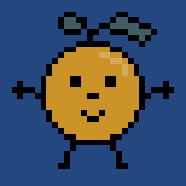a pixel art of a lemon with arms and legs