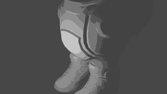a 3d model of a robot wearing a helmet and white shoes