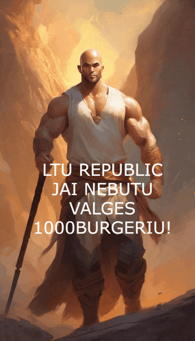 a painting of a man with a sword and the words ltu republic jai nebutu valges 1000burgeriu on the bottom