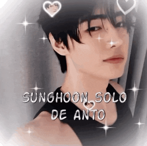 a close up of a person 's face with the words sunghoon solo de anto .