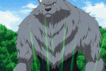 a cartoon drawing of a wolf with red eyes and a black shirt