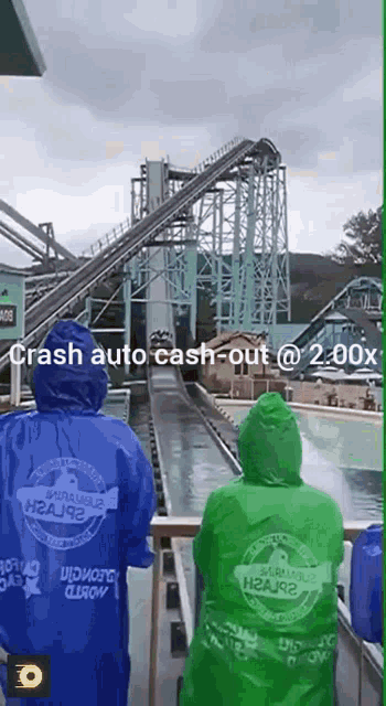 a group of people wearing raincoats that say crash auto cash out