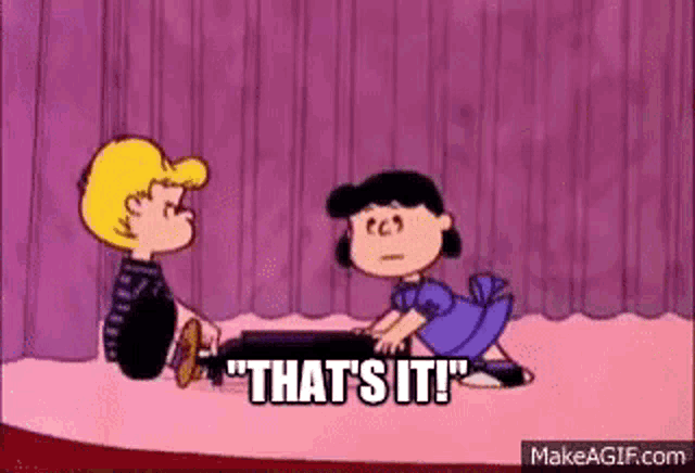 a cartoon of a boy and a girl sitting next to each other on a stage .