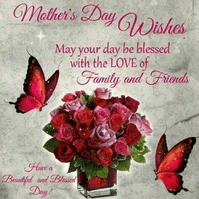 a mother 's day wishes card with a vase of flowers and butterflies