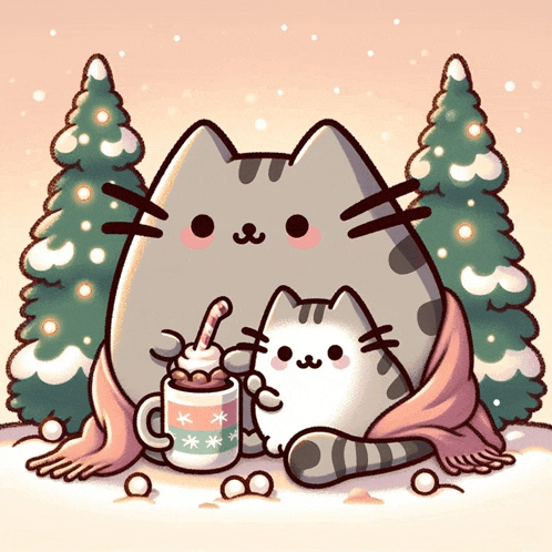 a cat is holding a cup of hot chocolate