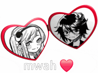 a couple of hearts with the word mwah written on the bottom