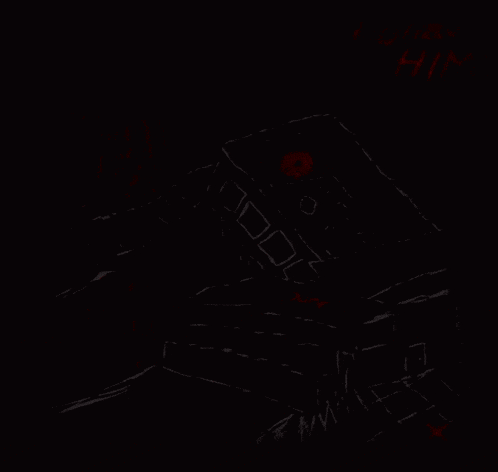 a drawing of a robot with a red eye and the words follow him below it