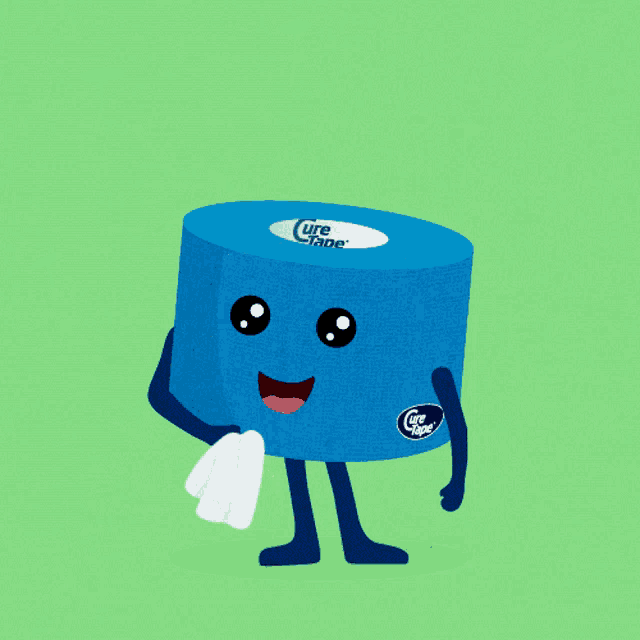 a cartoon drawing of a roll of blue cure tape