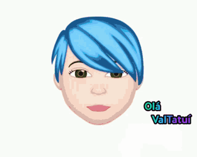 a cartoon face with blue hair and the words ola valtatu