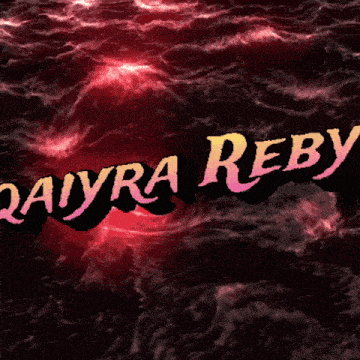a dark background with the name qayra reby written on it