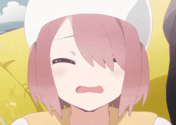 a girl with pink hair is wearing a white hat and making a funny face